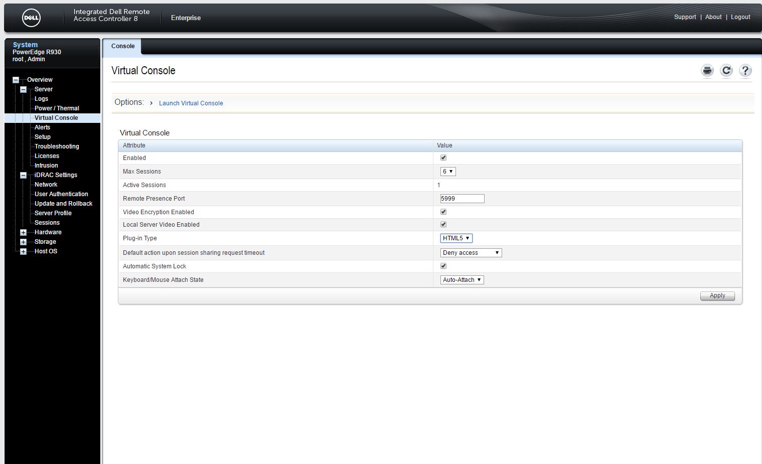 Dell PowerEdge R930 iDrac 虚拟控制台 - HTML5